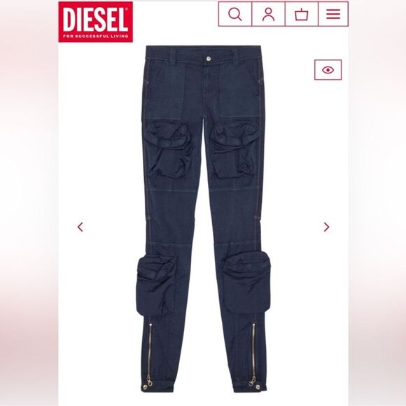 Diesel Cargo Pants P-LAN Trouser Blue Satin SZ 27 NWOT - Picture 5 of 10